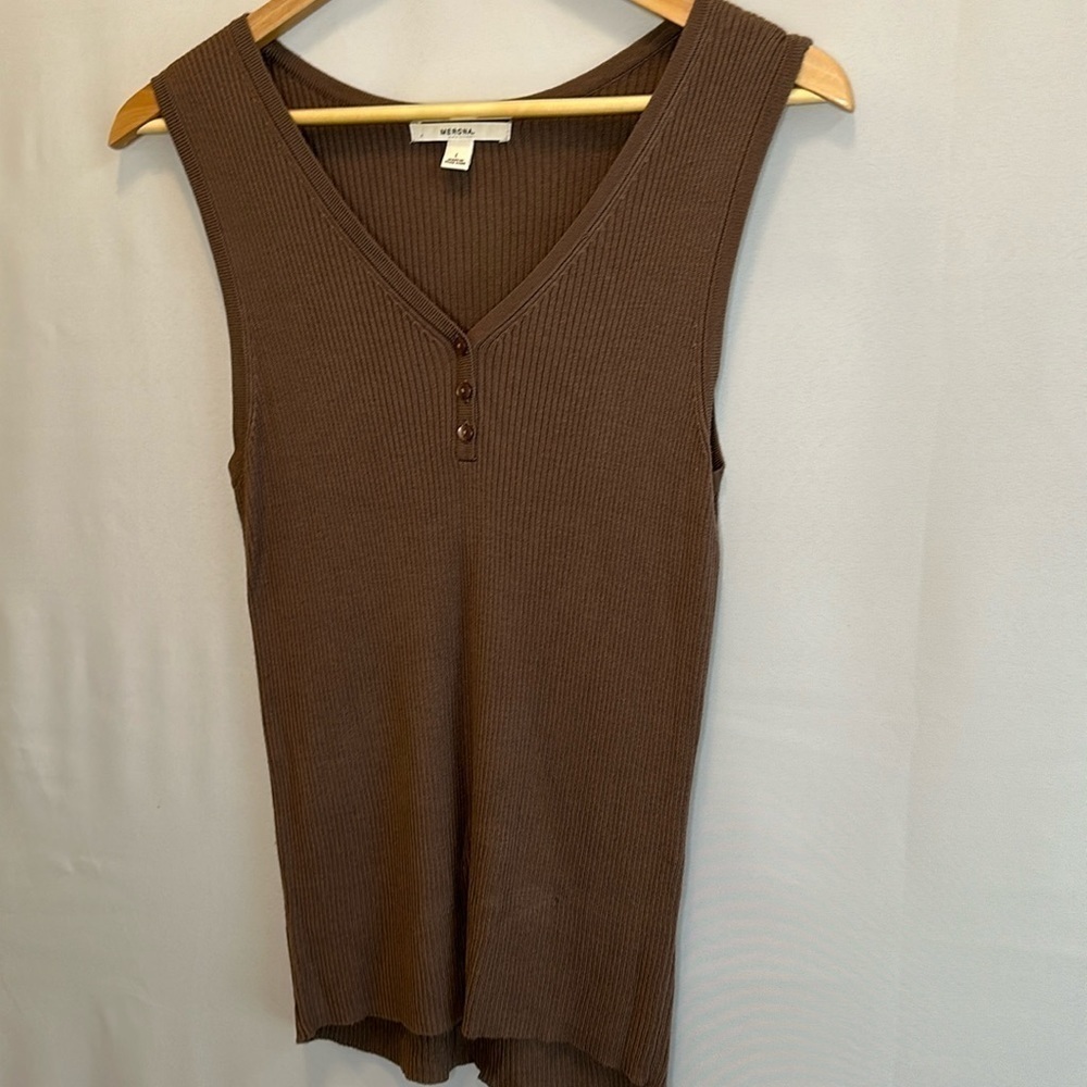 Merona Sweater Vest Womens Knit Ribbed Blouse Top Sz L Sleeveless Stretch Button - Picture 7 of 8